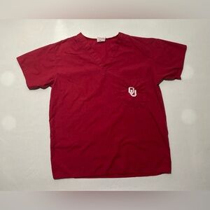 GOOD Size M Unisex Burcs Doctor / Nurse Scrub Short Sleeve Shirt Top OU Sooners
